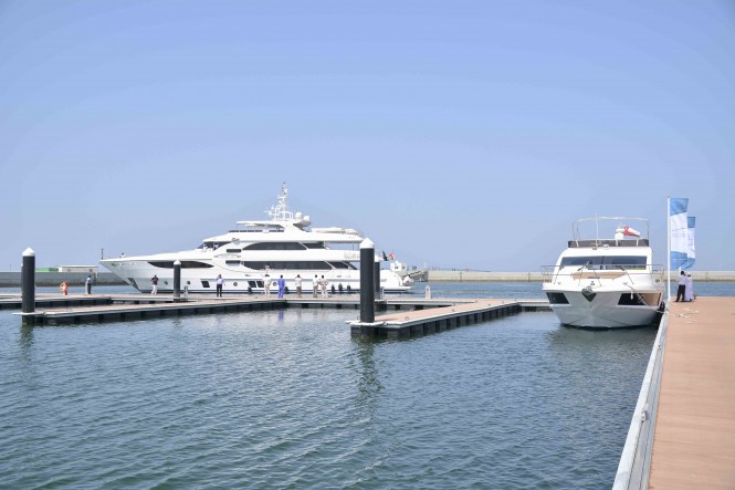 Majesty 135 and Majesty 48 arriving in Almouj Marina at Al Mouj Muscat