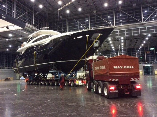 Princess 30M KOHUBA entering the hall - Image credit to Princess Yachts International plc