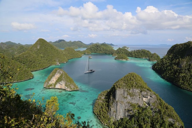 Sarissa by Vitters at anchor in Indonesia - Photo by Vitters Shipyard and Captain Gregory Monks