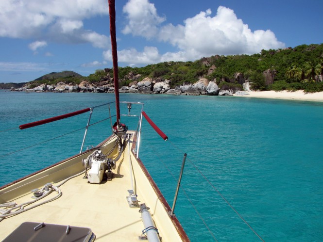 Anchored off Trunk Bay. Photo by Debbie