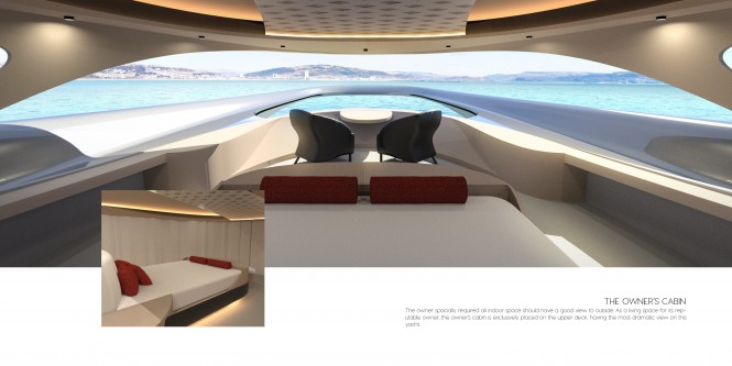 Owner Cabin - Saloon and Dining - Interior Accommodation - Luxury Superyacht concept CERCHIO designed by Baoqi Xiao