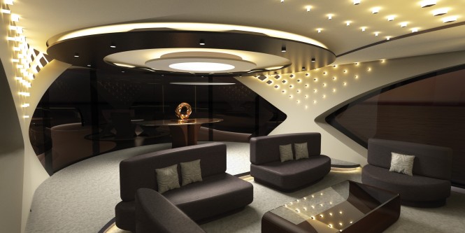 Saloon and Dining - Interior Accommodation - Luxury Superyacht concept CERCHIO designed by Baoqi Xiao
