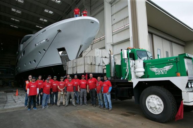 50m luxury yacht SILVER LINING with launch crew.
