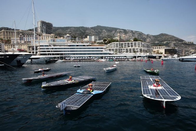 Competitors prepare for the Monaco Solar Boat Challenge 2016