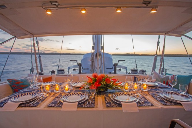 Sailing yacht JUPITER - Alfresco dining in the guest cockpit.