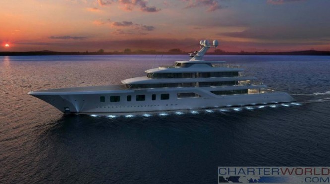 Sinot Exclusive Yacht Design - Superyacht Aquarius or Project Touchdown renderings - evening