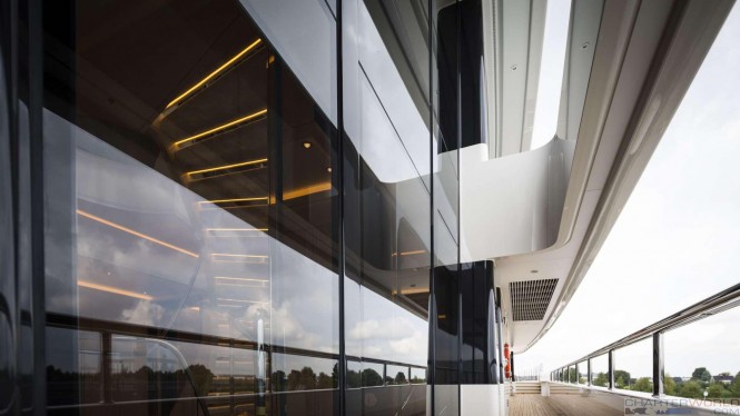 AQUARIUS at her Launch - image of side deck detail by Feadship