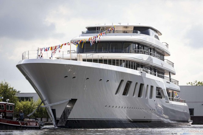 Superyacht AQUARIUS at her Launch - image of bow by Feadship