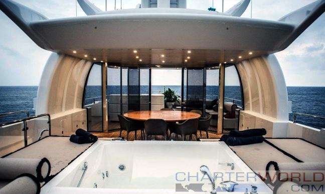 Luxury yacht OKKO - Jacuzzi, bar and sheltered alfresco dining on the fly-deck.