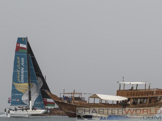 Oman Air winning Act 1 in the Extreme Sailing Series 2016.