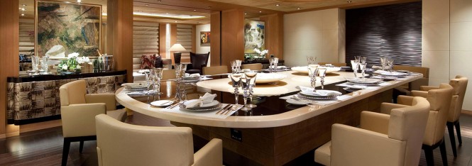 Superyacht Sunrays. Main deck dining room. Photo courtesy of Oceanco.