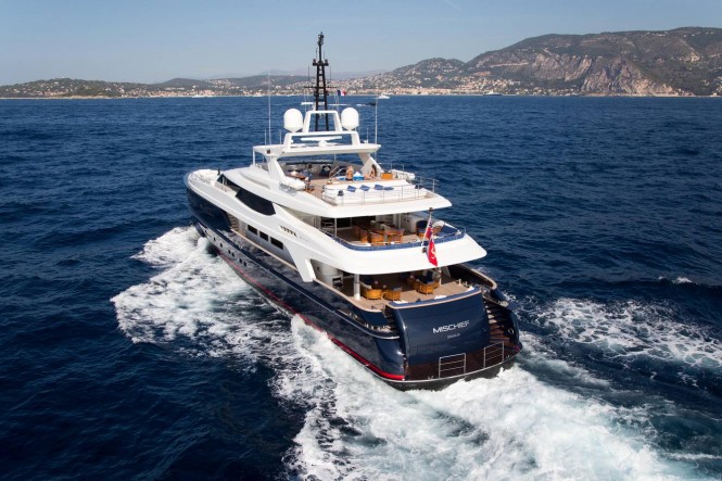 Motor yacht mischief. Photo courtesy of Mischief.travel