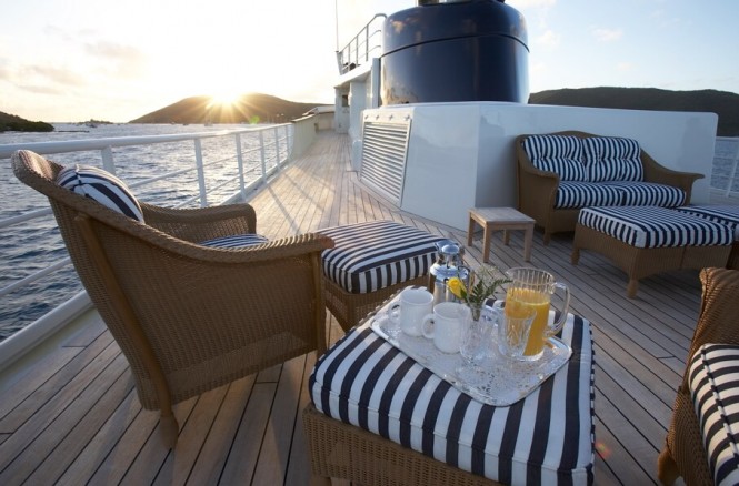Breakfast on the sundeck bow aboard classic yacht SEAWOLF