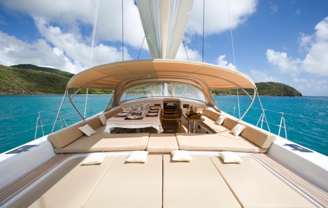 Sailing yacht RAPTURE - Alfresco dining and sunpads surrounding the cockpit