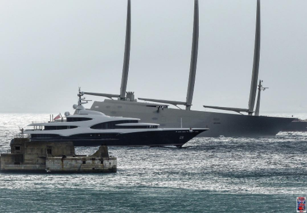 Superyacht Barbara and Sailing Yacht A in Gibraltar, photo by @Superyachts_ibraltar