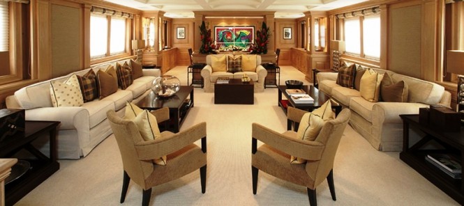 The main salon aboard luxury yacht SHAKE N' BAKE TBD