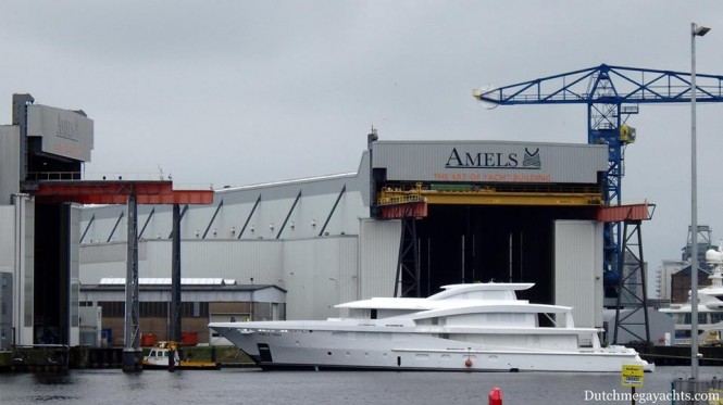 Amels Holland’s Limited Edition 188 with yard number 18801 on its way to the dry dock. Photo by Dutchmegayachts.