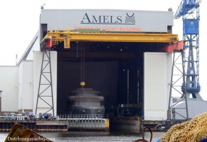 Amels Holland’s Limited Edition 242 with yard number 24203 just after entering the dry dock. Photo by Dutchmegayachts