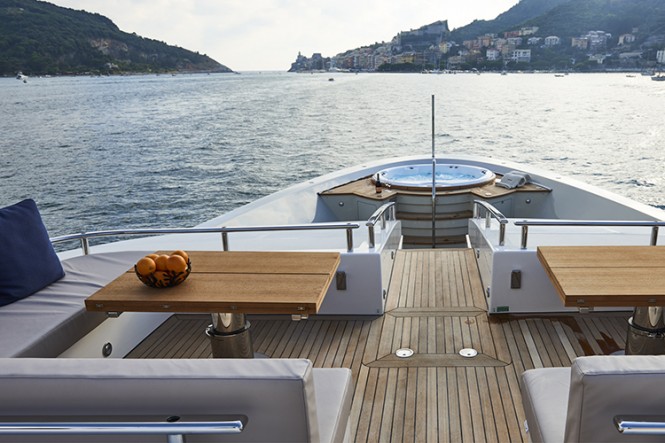 Foredeck with seating and Jacuzzi aboard luxury yacht TAKARA