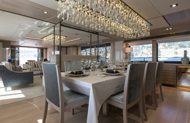 M/Y THUMPER - Formal dining are and main salon. Photo credit Sunseeker
