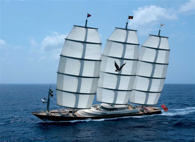 Maltese Falcon under sail in front of Viareggio 