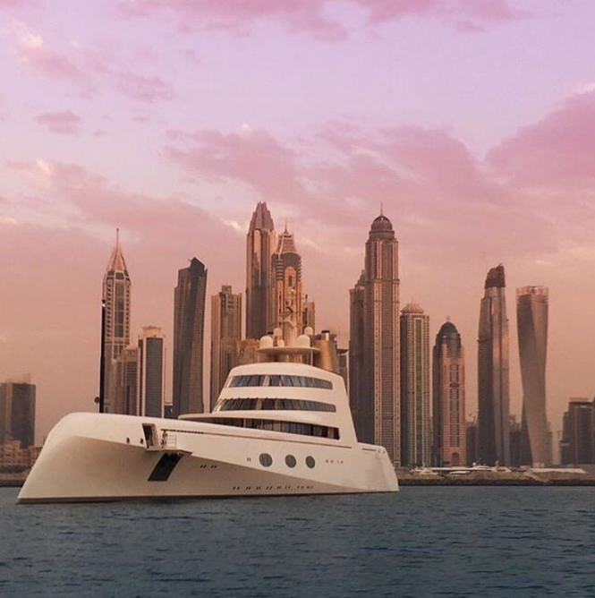 Motor yacht A in Dubai. Photo credit: @stephanie_m and @steveboy87