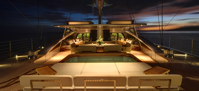 Outdoor living and alfresco dining aboard sailing yacht VERTIGO by Alloy Yachts