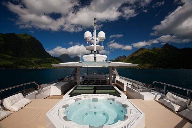 Spa pool and sunpads on the sundeck of luxury yacht BIG FISH