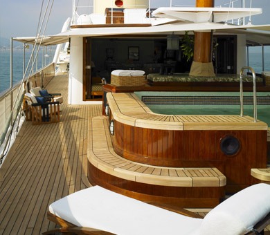 Spa pool on the upper deck of luxury yacht TALITHA