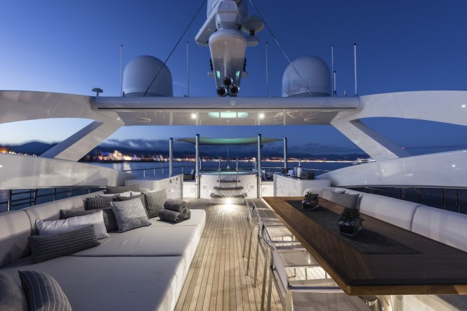Sundeck in the evening aboard luxury yacht DESTINY