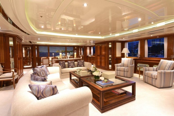 The elegant main salon aboard luxury yacht LADY MICHELLE