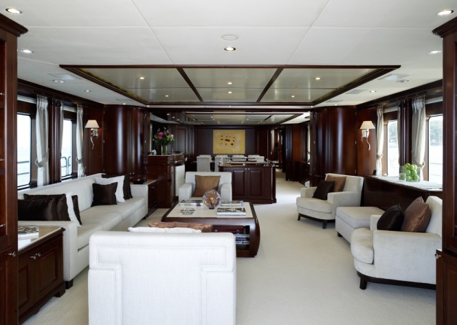 Main salon and dining area aboard superyacht RED ANCHOR