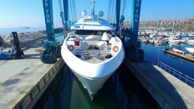 Motor yacht Dusur undergoing refit at Bilgin shipyard