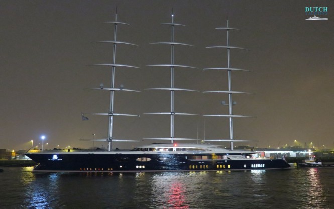 Oceanco’s 106m: 347.77ft Y712 returning in Rotterdam after her second day of sea trials. Photo- ©Dutch Yachting