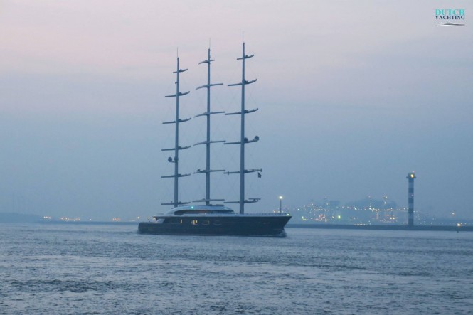 Oceanco’s 106m: 347.77ft Y712 while heading to the North Sea for her third day of sea trials. Photo- ©Dutch Yachting