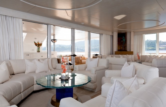 Skylounge aboard Lurssen luxury yacht CORAL OCEAN. Photo credit: Jeff Brown