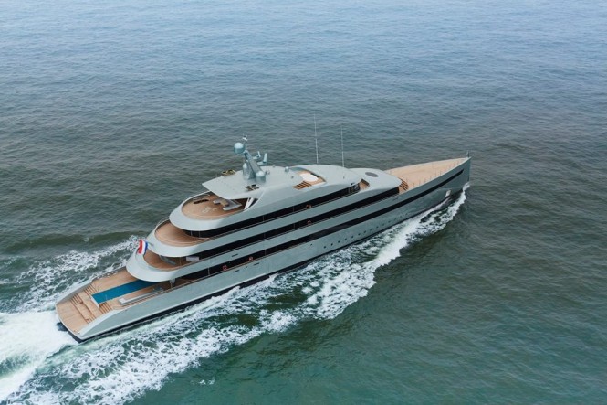 Superyacht Savannah from above. Photo credit Feadship