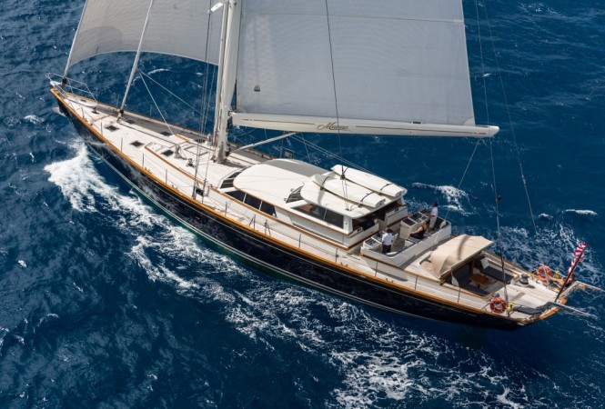 The beautiful sailing yacht MARAE from above