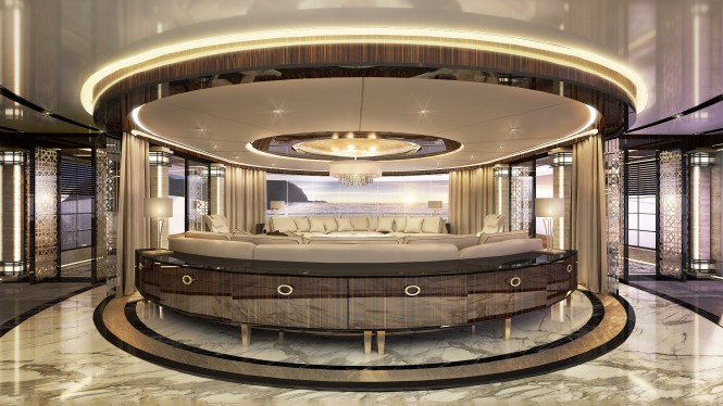 Ultra-luxurious interior spaces aboard the 80m ERA by Ricky Smith Designs - Panorama Lounge Main deck aft