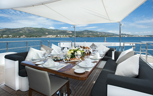 Upper deck alfresco dining - Motor yacht CHRISTINA G