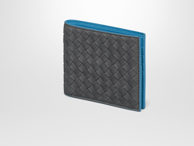 BI-FOLD WALLET IN NEW DARK NAVY PEACOCK INTRECCIATO CALF