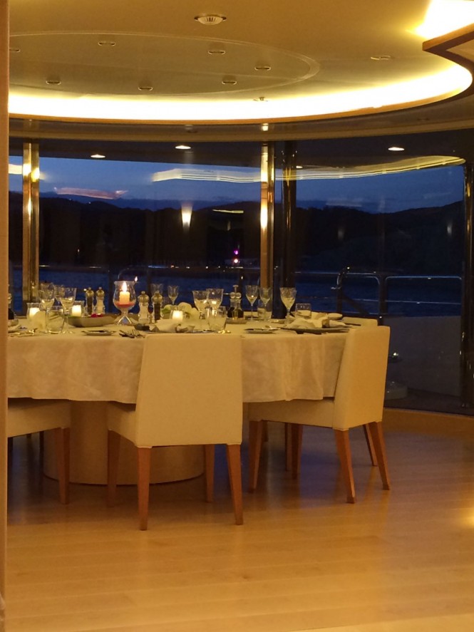 Fine dining aboard luxury charter yacht Blue Vision. Photo credit CharterWorld