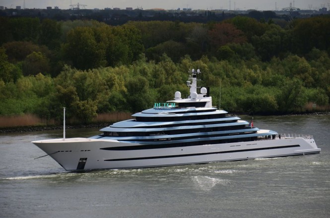 Holland’s largest yacht to date, the 110.1m: 360’11” Jubilee, left the Oceanco shipyard in Alblasserdam this morning for its first day of sea trials. Photo- © Dutch Yachting & @thenauticallady