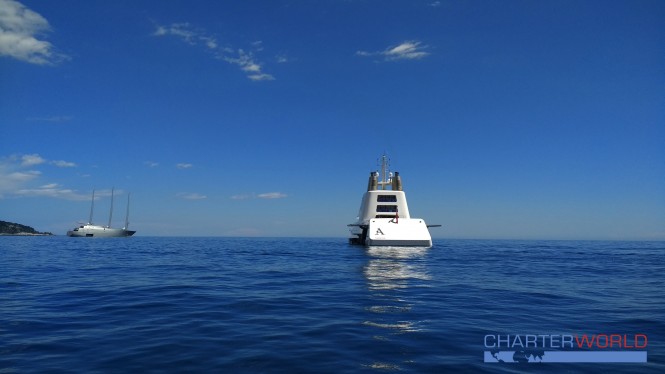 Sailing Yacht A and Motor Yacht A in May in Monaco. Photo credit Nicolas Benazeth - Charter World