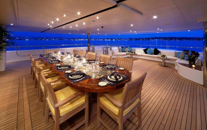 There are plenty of places to dine alfresco aboard superyacht TITANIA