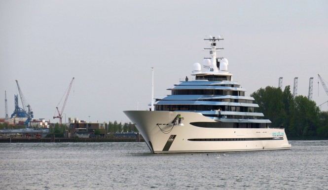 110m Superyacht Jubilee returns from sea trials. Photo credit Dutch Yachting