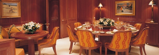 Formal dining aboard luxury yacht JASALI II
