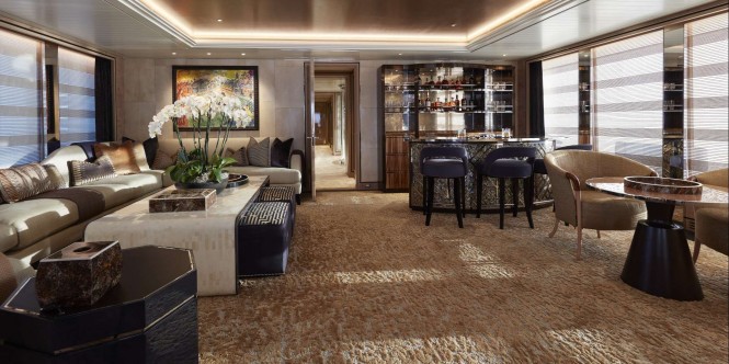 Mega yacht JOY - Award-winning design in the main salon. Image credit Feadship