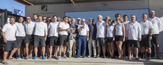 Saudade placed 1st overall in the Superyacht Class at the Loro Piana Superyacht Regatta 2017. Photo credits Borlenghi, YCCS and BIM