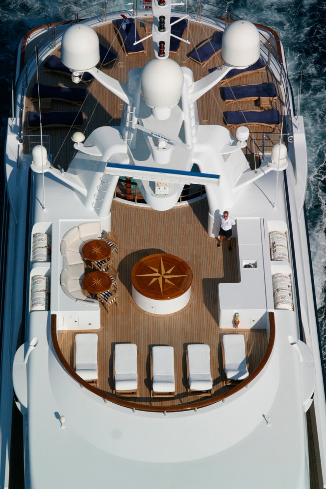 The split-level sundeck aboard superyacht FREEDOM